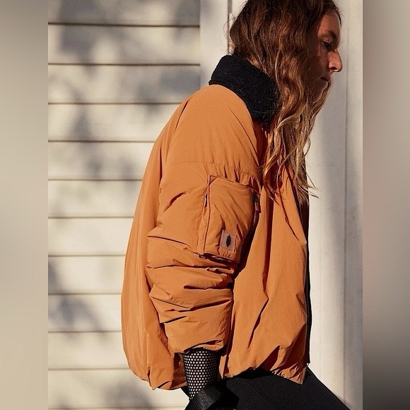 Free People FP Movement Outpost Bomber Jacket in a Cider Burnt Orange Size: M - Picture 2 of 6